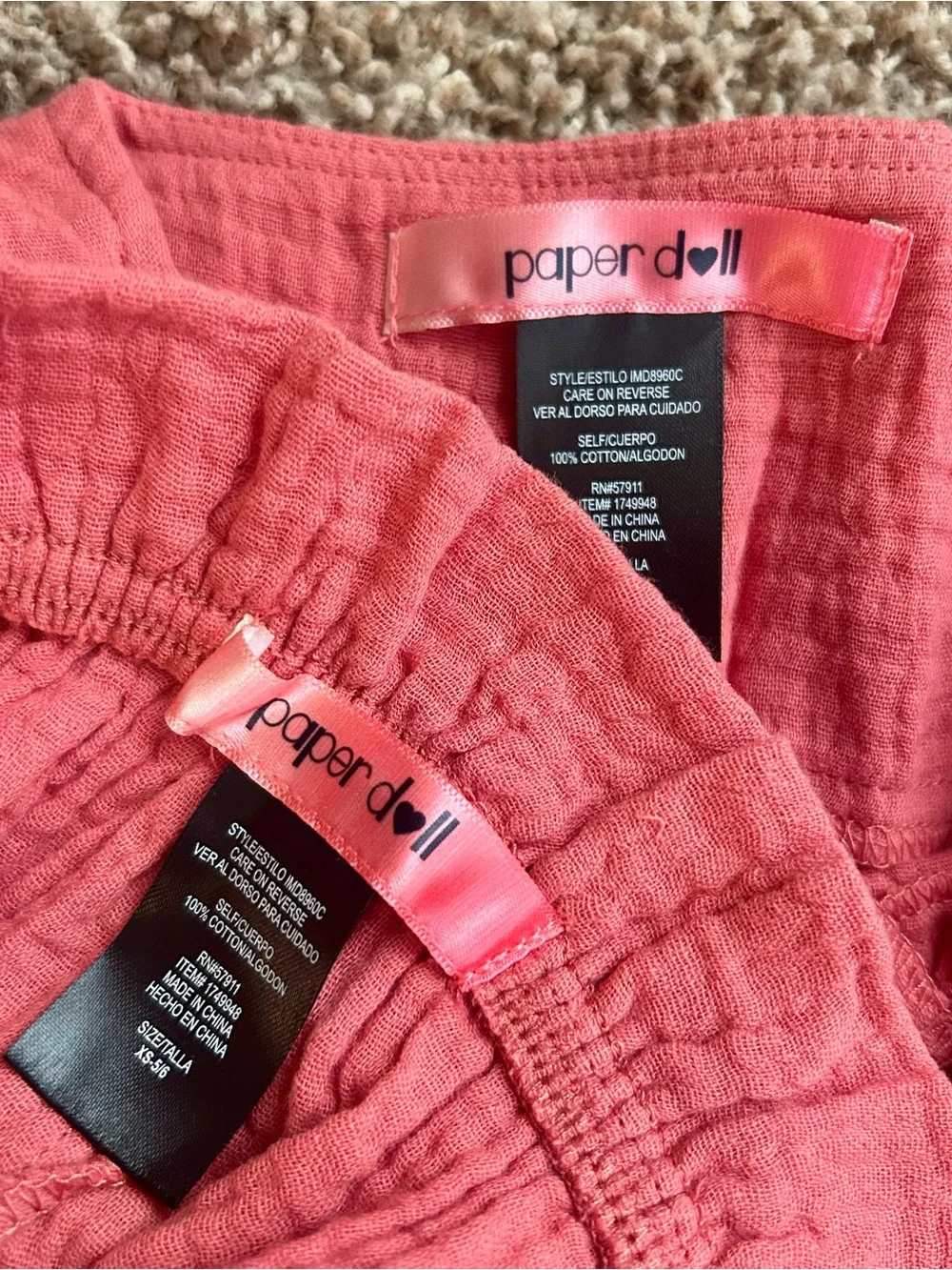 NWOT Paper Doll Coral Pink Ruffled Button Top & Tie Waist Shorts